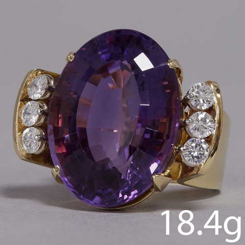 174 - AMETHYST AND DIAMOND 'BISHOPS' RING,
18.4 grams, 18 ct. gold.
Large and vibrant amethyst, of approx.... 