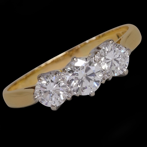 184 - DIAMOND 3-STONE RING.
2.7 grams, 18 ct. gold. 
Set with 3 bright and lively diamonds 
Size M.