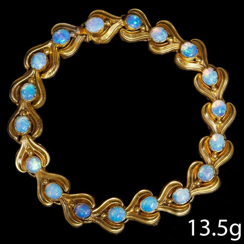 185 - FINE AND RARE VICTORIAN OPAL BRACELET,
13.5 grams, testing 15 ct. gold.
The links detailed relief de... 