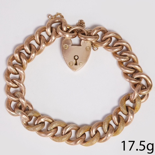 23 - ANTIQUE GOLD CURB BRACELET WITH HEART PADLOCK 
17.5 grams
with textured links 
L 18 cm