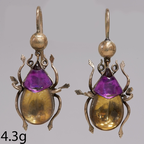 61 - FANTASTIC PAIR OF VICTORIAN GEM SET BEETLE BUG EARRINGS 
4.3 grams 
L 3.4 cm 
antique box