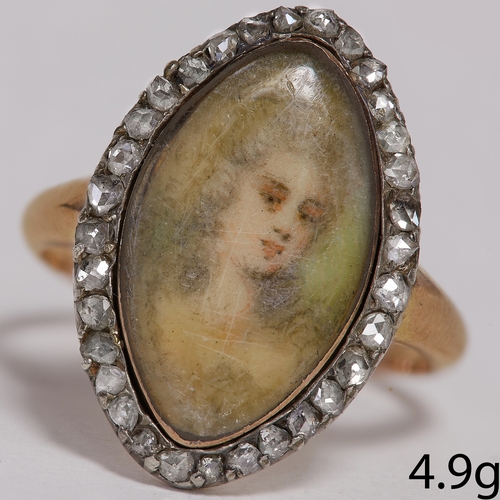 65 - RARE GEORGIAN DIAMOND PORTRAIT RING,
4.9 grams, testing 18 ct. gold.
The marquise shaped ring with a... 