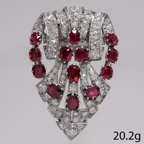 74 - FINE ART-DECO RUBY AND DIAMOND CLIP BROOCH,
20.2 grams, testing platinum.
Rich and vibrant rubies, t... 