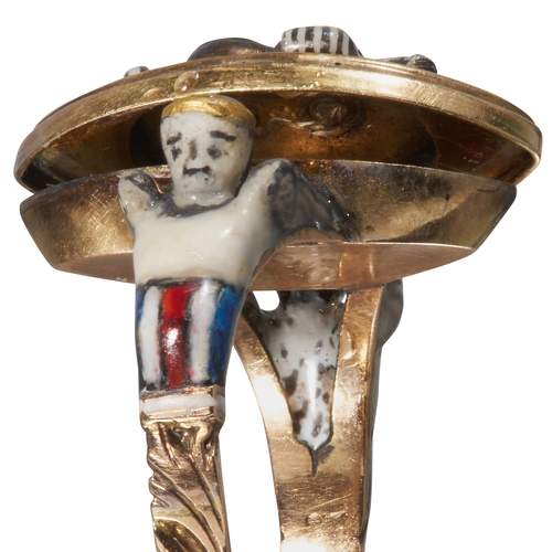 88 - RARE ANTIQUE GEORGIAN ENAMEL SAPPHIRE AND DIAMOND LOCKET RING,
4.1 grams, testing 18 ct. gold.
The m... 
