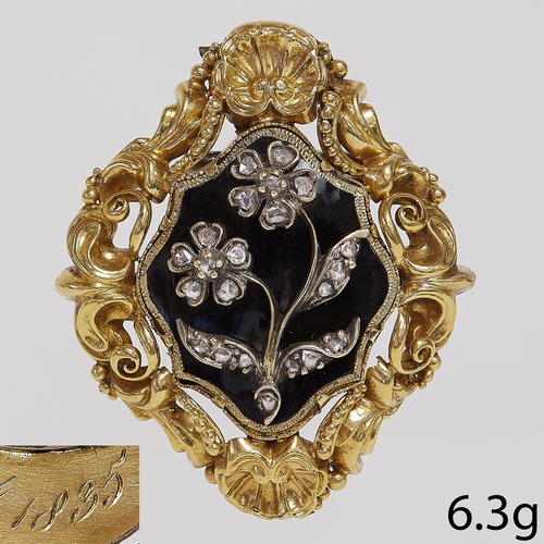 92 - GEORGIAN ENAMEL AND DIAMOND BROOCH/PENDANT,
6.3 grams, testing 18 ct. gold.
Diamonds bright and live... 