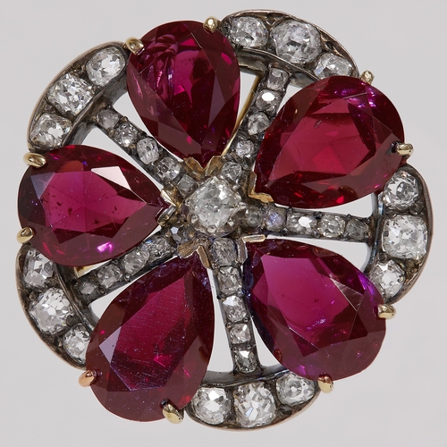 130 - RARE ANTIQUE VICTORIAN DIAMOND AND GARNET BROOCH, 
Diamond bright and lively.
Vibrant garnets, well ... 