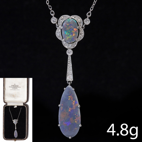 131 - BELLE EPOQUE BLACK OPAL AND DIAMOND PENDANT NECKLACE,
4.8 grams. High carat gold.
Black opals with g... 