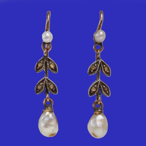 178 - PAIR OF ANTIQUE PEARL AND DIAMOND EARRINGS,
Larger pearl drops. (untested, believed to be natural).
... 