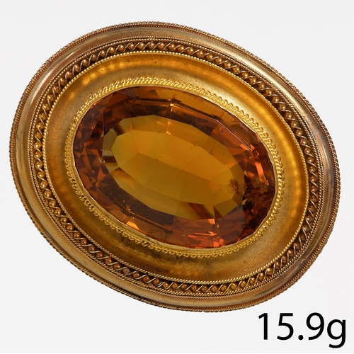 181 - ANTIQUE LARGE CITRINE BROOCH,
15.9 grams, High carat gold.
Rich and vibrant citrine of approx. 26.3 ... 