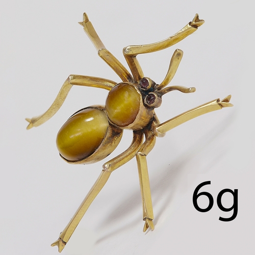 186 - GOLD TIGERS EYE SPIDER BROOCH 
6 grams 
L 4 cm W 3.7 cm