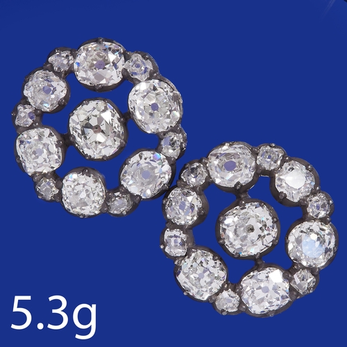 191 - FANTASTIC PAIR OF GEORGIAN DIAMOND CLUSTER EARRINGS,
5.3 grams.
Bright and lively old cut diamonds, ... 