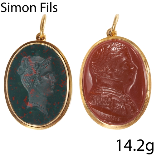 200 - Simon Fils (1788-1866), FINE AND RARE CARNELIAN AND BLOODSTONE DOUBLE INTAGLIO LOCKET PENDANT,
14.2 ... 