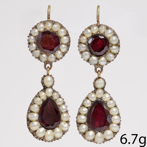 206 - PAIR OF ANTIQUE GEORGIAN GARNET AND PEARL EARRINGS
6.7 grams. 
Garnets and pearls both well matched.... 