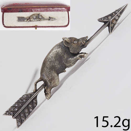 208 - FANTASTIC RUSSIAN DIAMOND BOAR AND ARROW  BROOCH 
15.2 grams . Russian marks 
in excellent condition... 