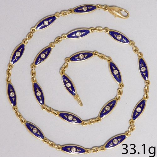 211 - UNUSUAL DOUBLE SIDED ENAMEL AND DIAMOND LINK NECKLACE,
33.1 grams, 18 ct. gold.
Each link to the fro... 