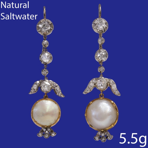 214 - ANTIQUE VICTORIAN PEARL AND DIAMOND EARRINGS.
5.5 gram, Testing gold and silver.
Pearls are natural ... 