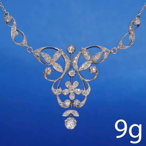 222 - ANTIQUE DIAMOND NECKLACE.
9 grams.
Set with bright and lively diamonds.
Pendant length: 5.8 cm.
With... 