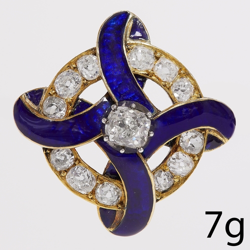 228 - ELEGANT DIAMOND AND ENAMEL BROOCH 
7 grams, high carat gold
bright and lively old cut diamonds,total... 