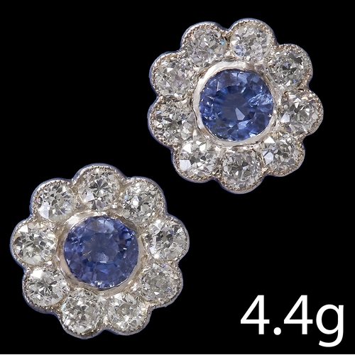 234 - PAIR OF ANTIQUE SAPPHIRE AND DIAMOND CLUSTER EARRINGS,
4.4 grams,
Lovely old cut diamonds, totalling... 