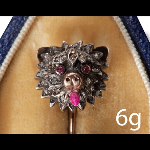 238 - ANTIQUE DIAMOND AND ENAMEL DOG STICK PIN,
6 grams, 18 ct. gold and silver, French hallmarked.
Diamon... 