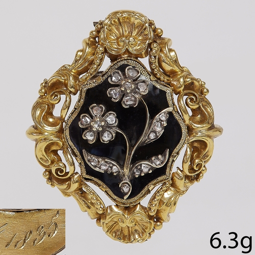 393 - GEORGIAN ENAMEL AND DIAMOND BROOCH/PENDANT,
6.3 grams, testing 18 ct. gold.
Diamonds bright and live... 