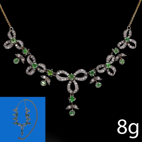 53 - BELLE EPOQUE DIAMOND AND GREEN GARNET NECKLACE,
8 grams.
Diamonds bright and lively, totalling appro... 