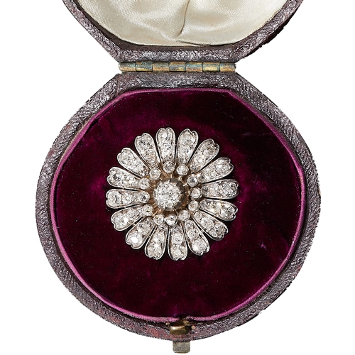 95 - ANTIQUE DIAMOND SET FLOWER BROOCH. 
12.5 grams
Diamonds totalling approx. 4 ct.
Center diamond of ap... 