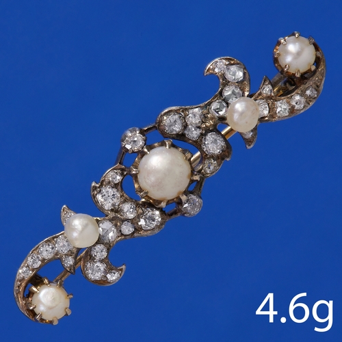 123 - VICTORIAN CERTIFICATED NATURAL SALTWATER PEARL AND DIAMOND BROOCH,
4.6 grams.
Largest pearl of appro... 