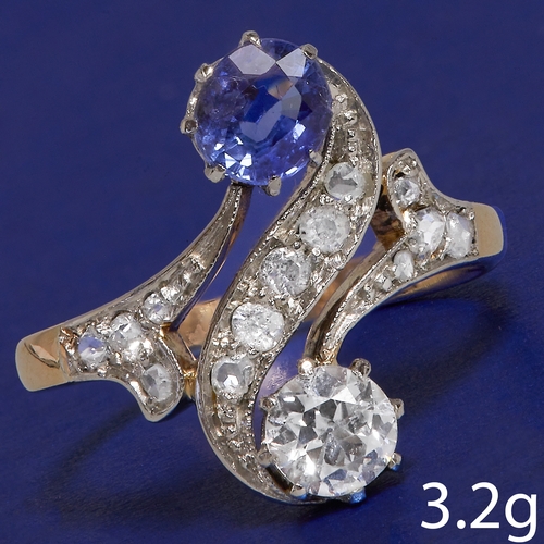 141 - TOI ET MOI SAPPHIRE AND DIAMOND RING,
3.2 grams, testing 18 ct. gold.
Gemstones totalling approx. 1.... 