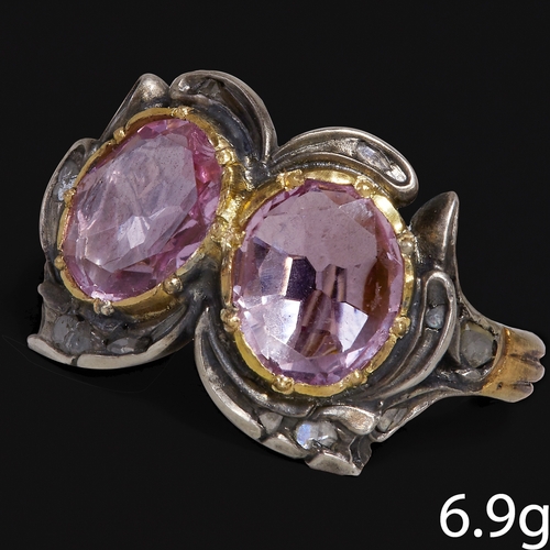 169 - GEORGIAN PINK TOPAZ AND DIAMOND RING,
6.9 grams, 
Vibrant pink topaz, approx. 2.50 ct.
Diamonds brig... 