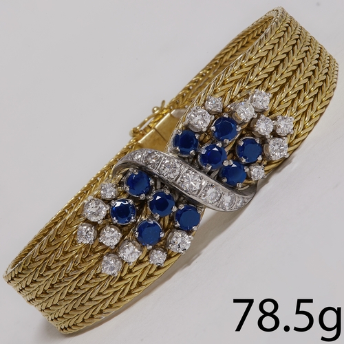 170 - SAPPHIRE AND DIAMOND BRACELET
78.5 gams, 18 ct. gold.
Vibrant blue sapphires totalling approx. 4.10 ... 