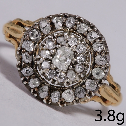 171 - ANTIQUE DIAMOND CLUSTER RING 
3.8 grams. high carat gold 
with lively diamonds, approx. 1 ct. 
size ... 