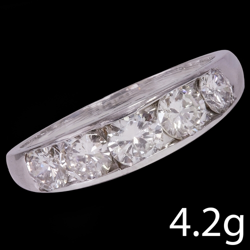 210 - DIAMOND 5-STONE RING
4.2 grams, testing 18 ct. gold.
Diamonds totalling approx. 1.43 ct.
Diamonds br... 