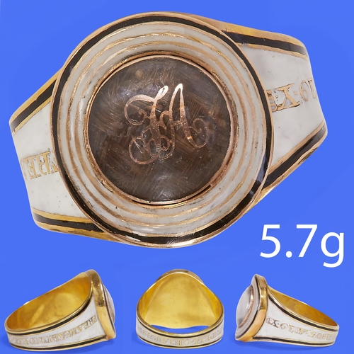 14 - RARE GEORGIAN ENAMEL MEMORI RING,
5.7 grams., testing 18 ct. gold.
Fine white and black enamel.
The ... 