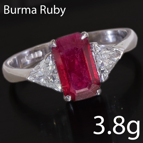 20 - BURMA RUBY AND DIAMOND 3-STONE RING,
3.8 grams, 18 ct. gold.
Gemstones totalling approx. 2.27 ct.
Vi... 