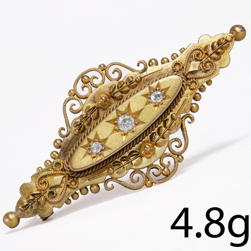 10 - VICTORIAN ETRUSCAN REVIVAL DIAMOND BROOCH,
4.8 grams, 15 ct. gold.
Diamonds bright and lively.
W. 4.... 