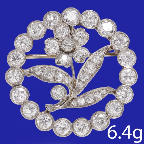 20 - ART-DECO DIAMOND FLORAL BROOCH, 
6.4 grams, high carat gold.
Diamonds est. 6.10 ct. G-H, VS/SI
W. 2.... 