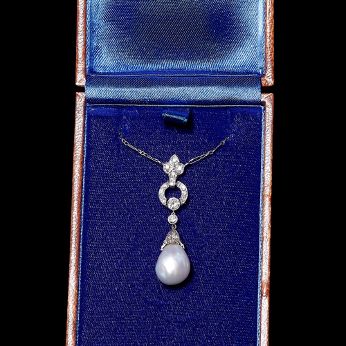 42 - IMPRESSIVE NATURAL SALTWATER PEARL AND DIAMOND PENDANT NECKLACE, 
Larger natural saltwater pearl dro... 