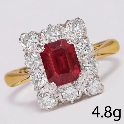 47 - RUBELITE TOURMALINE AND DIAMOND CLUSTER RING,
4.8 grams, 18 ct. gold.
Vibrant tourmaline of approx. ... 