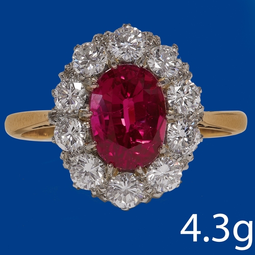 51 - RUBY AND DIAMOND CLUSTER RING,
4.3 grams, 18 ct. gold and platinum.
Gemstones totalling approx. 3.42... 