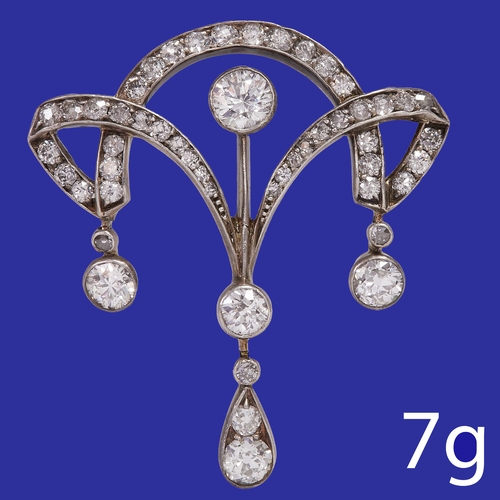 53 - EDWARDIAN DIAMOND DROP BROOCH. 
7 grams. 
Diamonds totalling approx. 3.30 ct. 
In our opinion I/J co... 