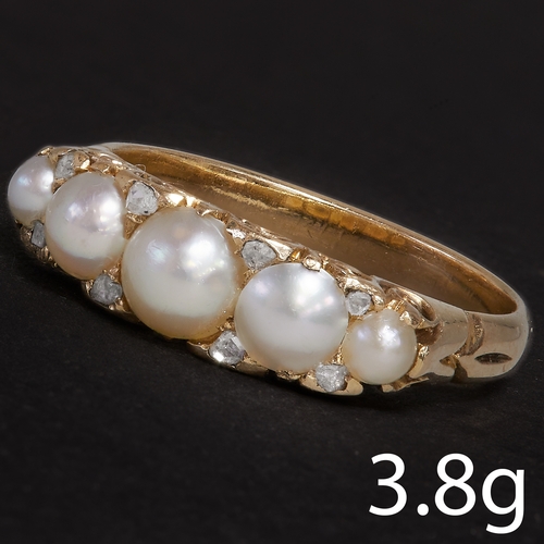 67 - VICTORIAN PEARL AND DIAMOND RING,
3.8 grams, High carat gold
Pearls with good lustre (untested, beli... 