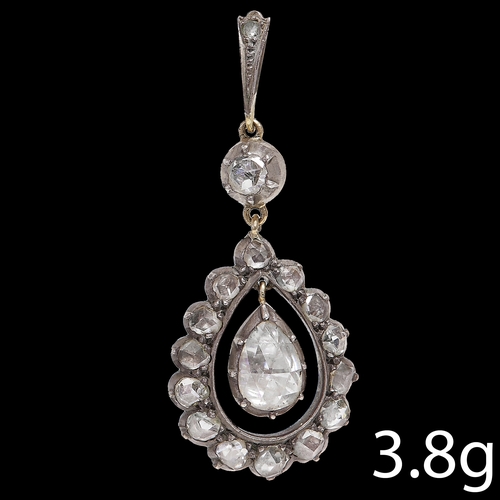 7 - GEORGIAN DIAMOND PENDANT 
3.8 grams gold back 
lively rose cut diamonds 
L 3.7 cm