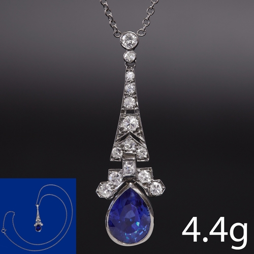 148 - FINE BELLE EPOQUE SAPPHIRE AND DIAMOND PENDANT NECKLACE 
4.4 grams.  Platinum 
rich vibrant electric... 