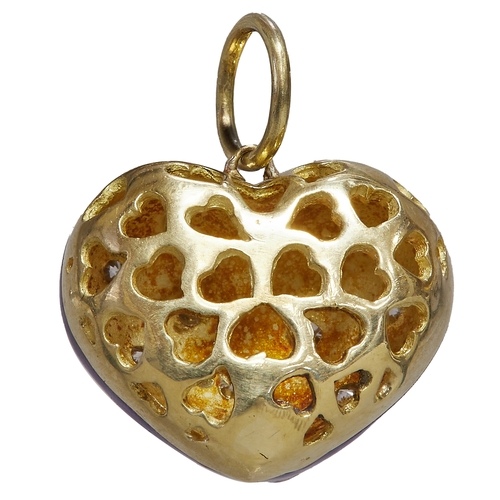 125 - ENAMEL AND DIAMOND HEART PENDANT,
2.9 grams, testing 18 ct. gold.
L. 1.6 cm.