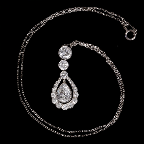 17 - FINE EDWARDIAN DIAMOND PENDANT NECKLACE,
4.8 grams.
Diamonds totalling approx. 2.55 ct.
L. pendant