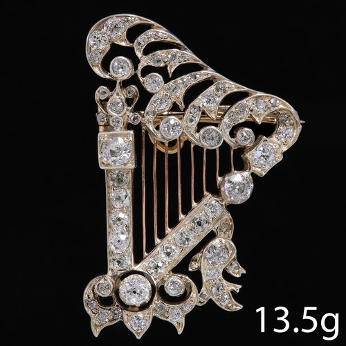 9 - VICTORIAN DIAMOND HARP BROOCH,
13.5 grams, gold backed.
Diamonds bright and lively, totalling approx... 