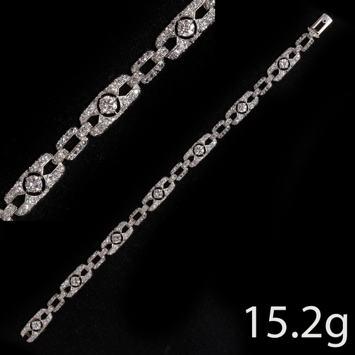 50 - ART DECO DIAMOND BRACELET,
15.2 grams, platinum.
Bright and lively old cut diamonds, totalling appro... 