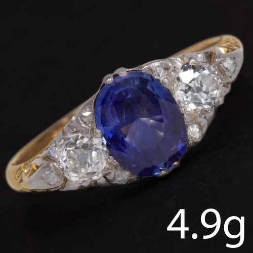 31 - SAPPHIRE AND DIAMOND RING,
4.9 grams, 18 ct. gold.
Vibrant Sapphire of approx. 1.74 ct.
Diamonds tot... 