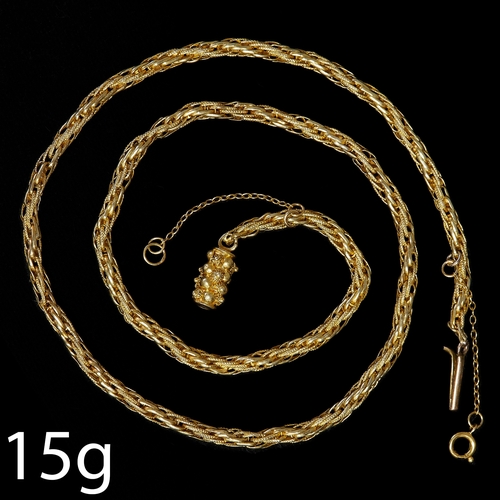 200 - GEORGIAN NECKLACE,
15 grams, testing high carat gold.
Fine woven link design.
L. 42 cm.